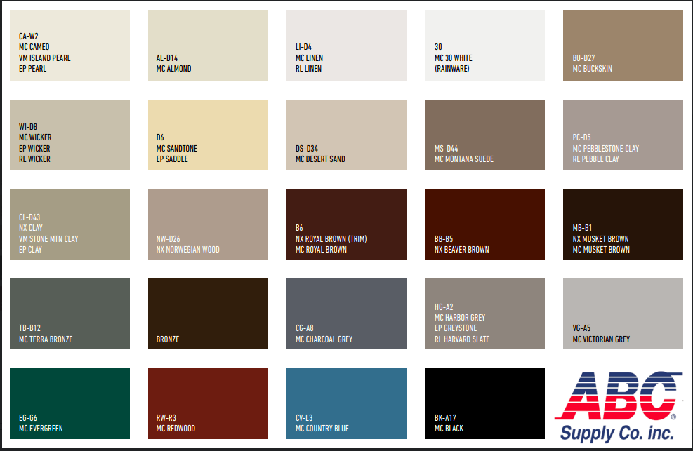 ABC Supply Owen Scorning Color Chart